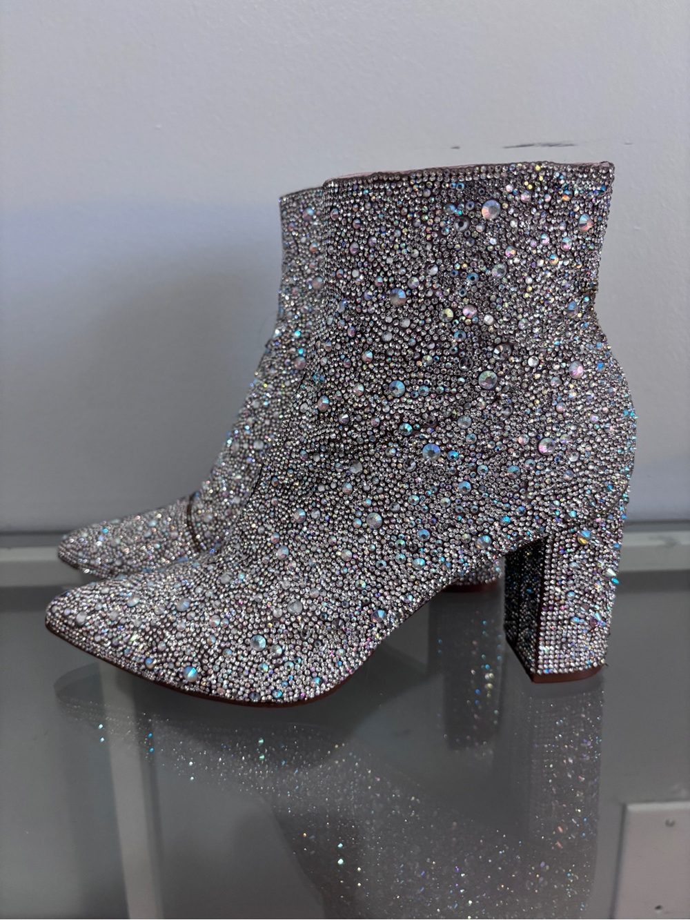 Betsy Johnson Crystal Embellished Silver Ankle Boots